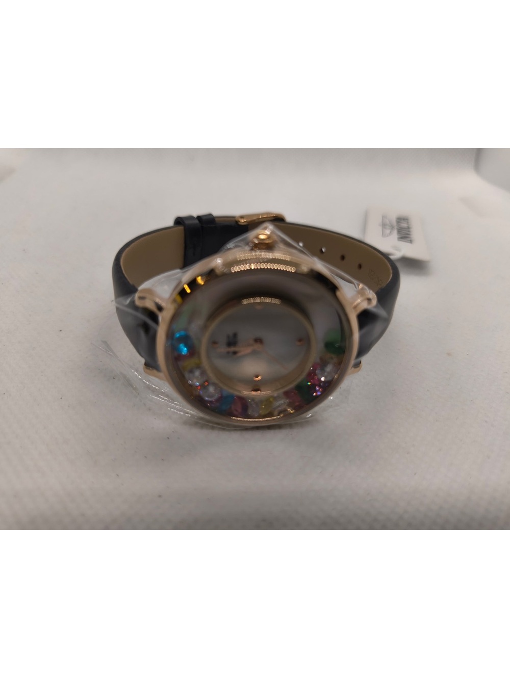 Invicta Women's Angel Quartz Watch with Black Leather Band and Multicolor Gem Be - Picture 2 of 4